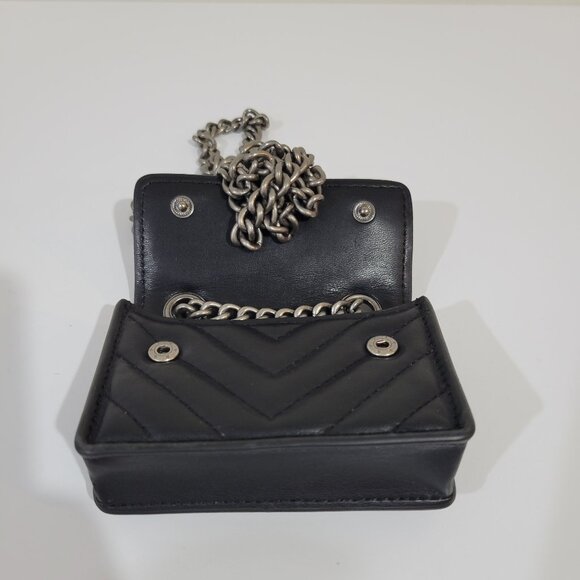 KURT GEIGER Black Leather Quilted Mini Purse w/ Silver Chain - Picture 7 of 8
